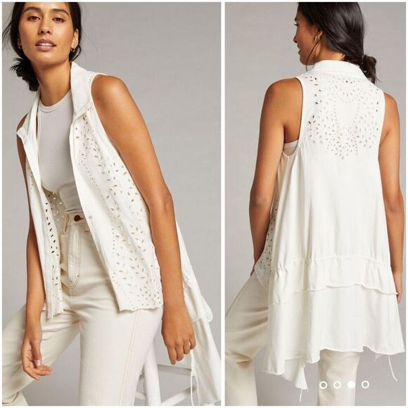 Anthropologie Eyelet Buttondown Blouse Ivory M-L NWT - Picture 5 of 7